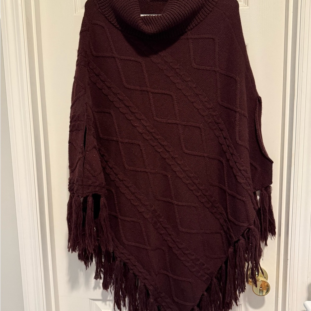 New York & Company Brown Poncho Sweater with Fringe